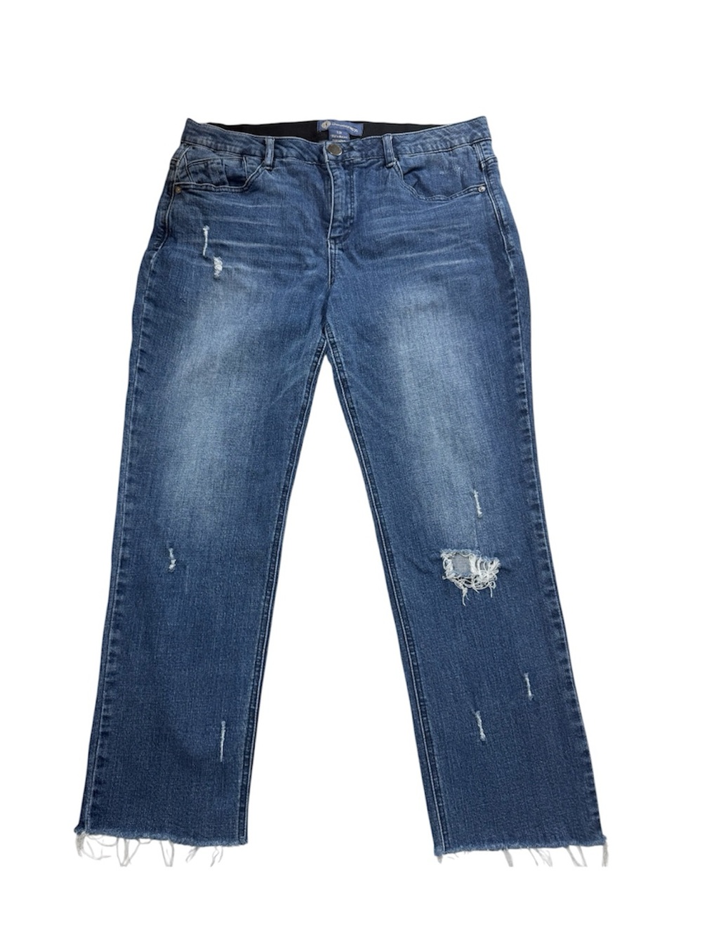 Democracy AbSolution Distressed Raw Hem Crop Jeans Womens 12 Blue Denim